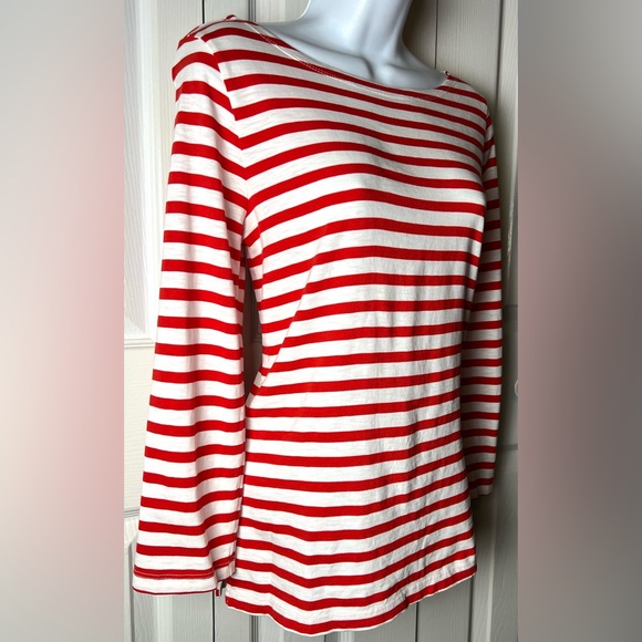 J CREW Boatneck Tee Long Sleeves Red White Stripe Cotton Small - Picture 4 of 10